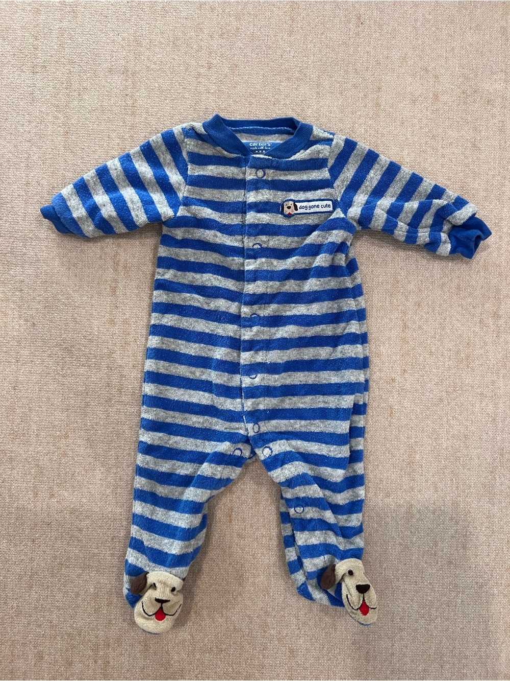 Carter’s Newborn Footed Sleeper Size NB Blue & Gray Striped Puppy Footies Soft S